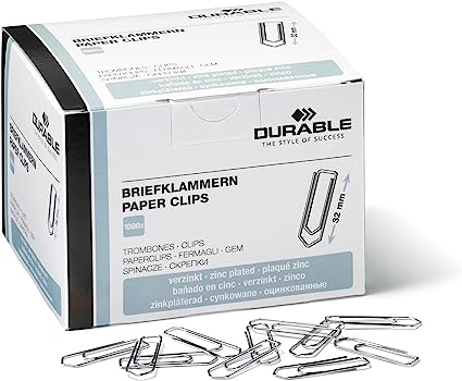 Durable Paper Clips 32mm Zinc Plated - Box of 1000 Clips RRP 4.29 CLEARANCE XL 2.99