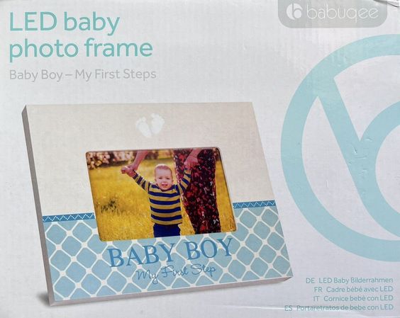 Babuqee LED Baby Photo Frame Baby Boy My First Steps RRP 12.99 CLEARANCE XL 9.99