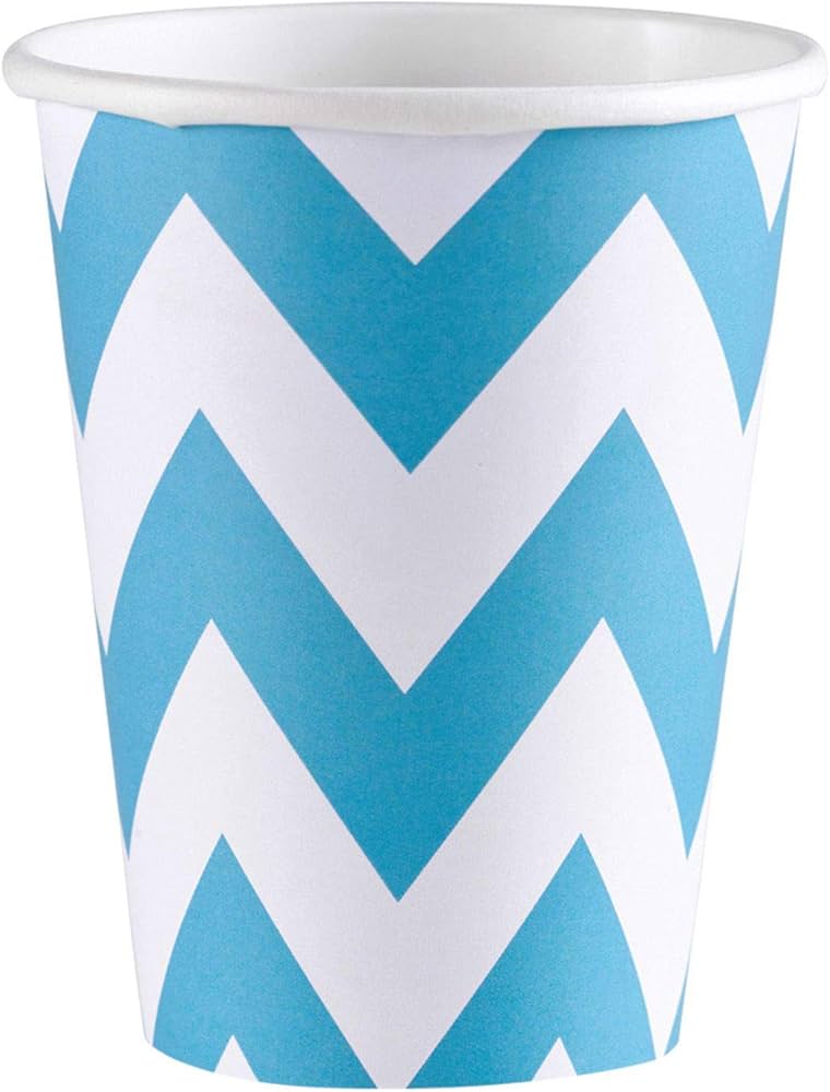 Amscan 266ml Caribbean Blue Chevron Cups 8 Pack RRP 1.99 CLEARANCE XL 99p