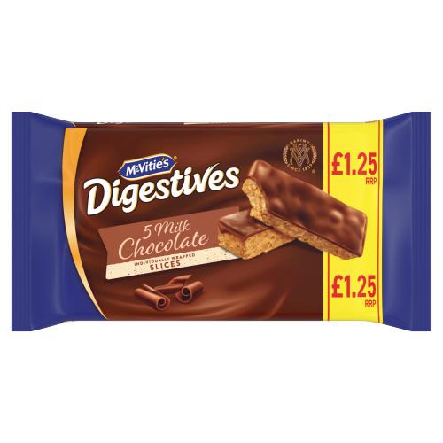 McVities Digestives Milk Chocolate Slices 5 Pack (Mar 24) RRP 1.25 CLEARANCE XL 89p or 2 for 1.50