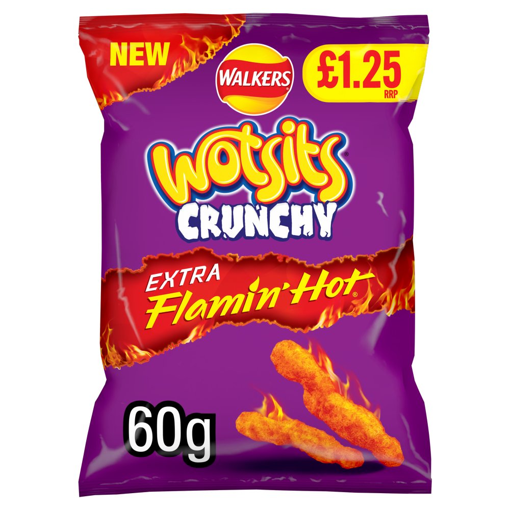 Wotsits Crunchy Extra Flamin' Hot Sharing Bag Crisps 60g RRP 1.25 CLEARANCE XL 59p or 2 for 1