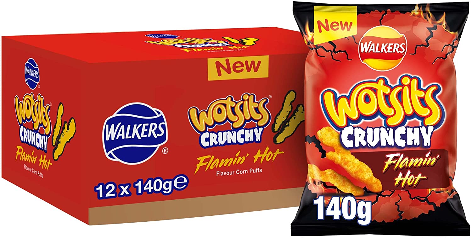 CASE PRICE 12x Wotsits Crunchy Flamin' Hot 140g RRP 27 CLEARANCE XL 4.99