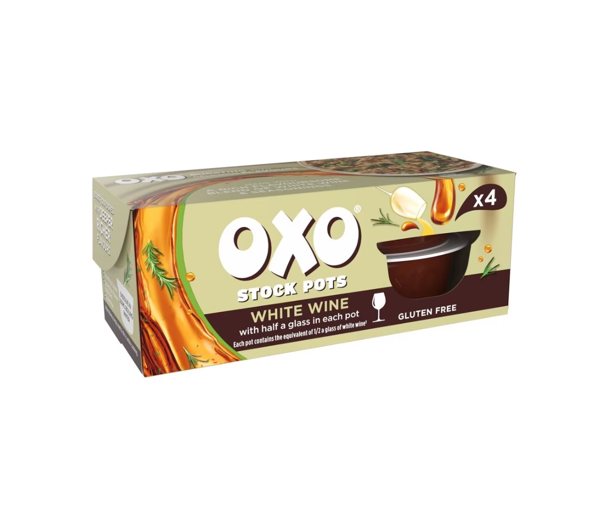 OXO Stock Pots White Wine with Half a Glass in Each Pot 4 x 20g RRP 1.85 CLEARANCE XL 89p or 2 for 1.50