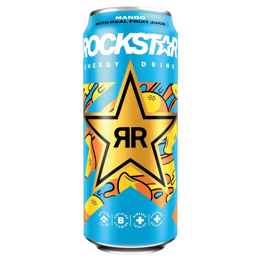 Rockstar Energy Drink Mango with Real Fruit Juice 500ml RRP 1.30 CLEARANCE XL 89p or 2 for 1.50