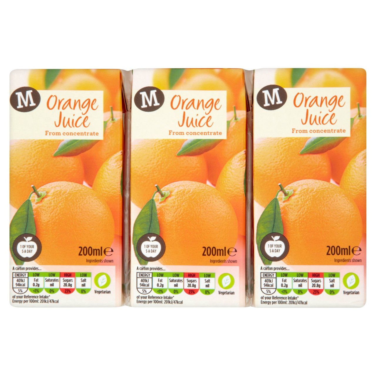 Deidentified 100% Pure Orange Juice From Concentrate 3x 200ml RRP 1.15 CLEARANCE XL 39p or 3 for 99p