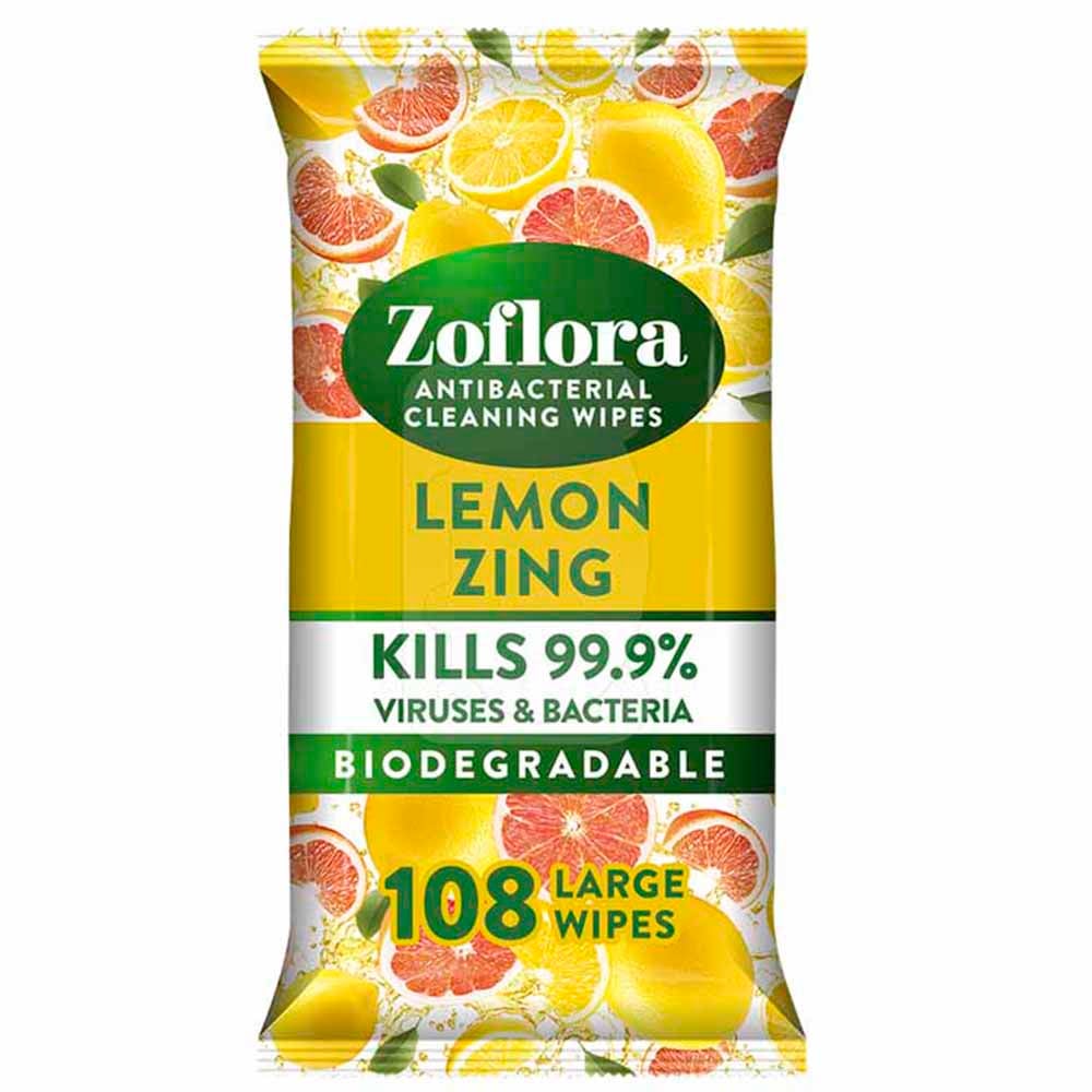 Zoflora Lemon Zing Antibacterial Large Multi-surface Cleaning Wipes 108 Pack RRP 3 CLEARANCE XL 1.99
