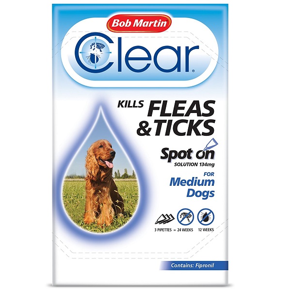 Bob Martin Clear Dog Spot On Flea Tick Treatment Medium Dogs 3 Pipettes RRP 18 CLEARANCE XL 12.99 Clearance Approved Food Drink and more