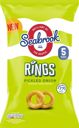 Seabrook Rings Pickled Onion Flavour Corn Snacks 5 x 16g RRP 1.25 CLEARANCE XL 89p or 2 for 1.50