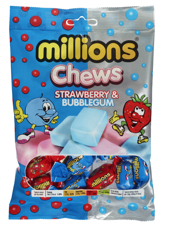 Millions Strawberry and Bubblegum Chews 120g RRP 1.25 CLEARANCE XL 99p