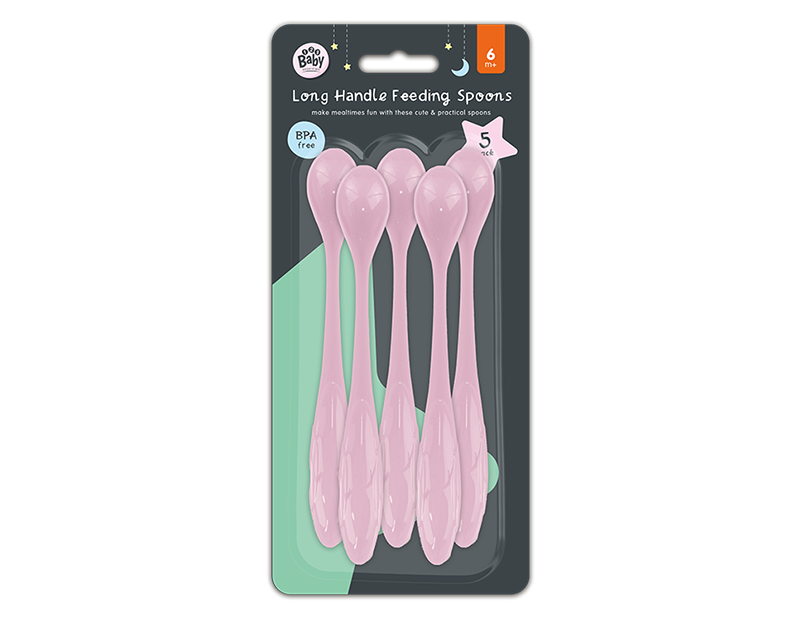 123 Baby Essentials Pink Long Handle Feeding Spoons 5 Pack 6M+ RRP 1 CLEARANCE XL 79p