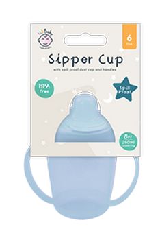 123 Baby Essentials Blue Sipper Cup with Handle and Dust Cover 260ml/8oz RRP 1.50 CLEARANCE XL 99p