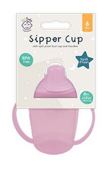 123 Baby Essentials Pink Sipper Cup with Handle and Dust Cover 260ml/8oz RRP 1.50 CLEARANCE XL 99p