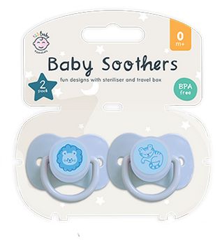 123 Baby Essentials Blue Soothers With Steriliser & Travel Box 2 Pack RRP 1.50 CLEARANCE XL 99p