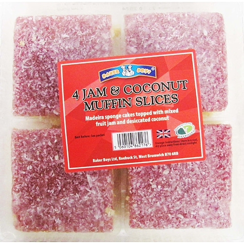 Baker Boys 4 Jam & Coconut Muffin Slices RRP 1.79 CLEARANCE XL 89p or 2 for 1.50