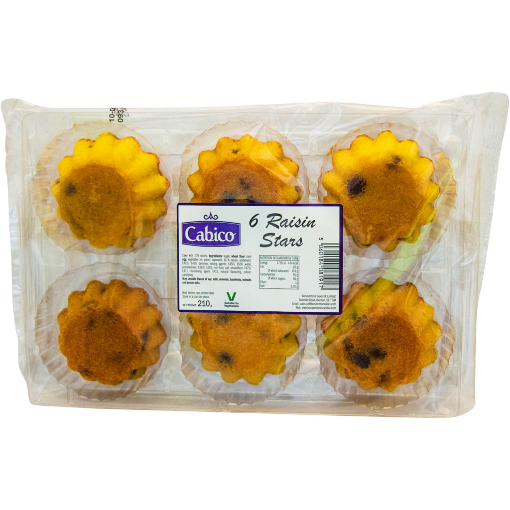 Cabico 6 Raisin Stars Cakes 210g RRP 1.79 CLEARANCE XL 99p