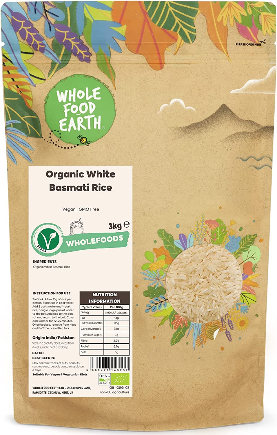 Wholefood Earth Organic White Basmati Rice 3kg RRP 22.75 CLEARANCE XL 9.99