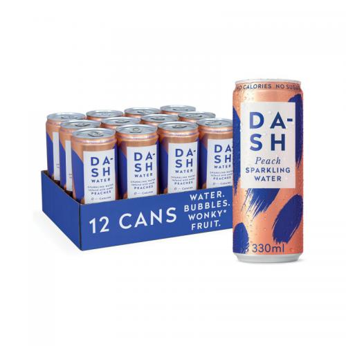 CASE PRICE 12x Dash Peach Infused Sparkling Water 330ml RRP 11.25 CLEARANCE XL 2.99 or 2 for 5