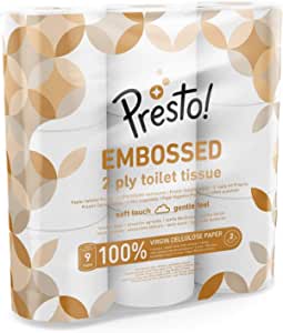 Presto 2-Ply Embossed Toilet Tissues Rolls 9-Rolls RRP 4.80 CLEARANCE XL 3.99