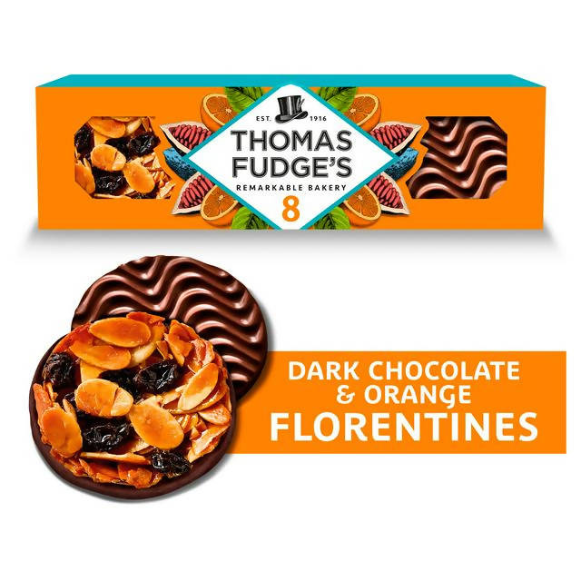 Thomas Fudge 8 Dark Chocolate & Orange Florentines 150g RRP 2.99 CLEARANCE XL 99p or 2 for 1.50