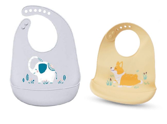 Yanhe Baby Silicone Feeding Bib Waterproof Grey & Cream Animal Design RRP 3.99 CLEARANCE XL 1.99