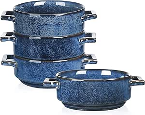 Vicrays Set of 4 24oz Blue Ceramic Soup Bowls with Handles RRP 39.99 CLEARANCE XL 24.99