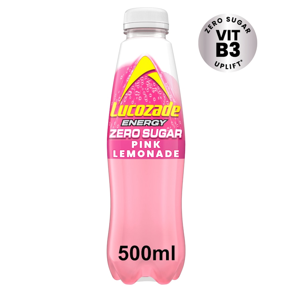 Lucozade Energy Zero Sugar Uplift Pink Lemonade 500ml RRP 1.85 CLEARANCE XL 89p or 2 for 1.50