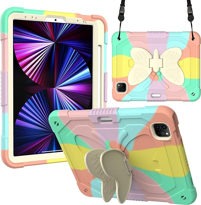 iPad 11 Pro Beige Butterfly & Multicoloured Case RRP 19.99 CLEARANCE XL 15.99
