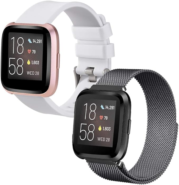 SINPY 2 Piece Metal/Silicone Replacement Watch Straps For Fitbit Versa 2 RRP 6.21 CLEARANCE XL 3.99