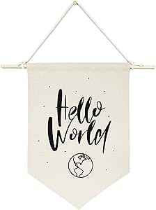 Deidentified Hanging Wall Canvas Banner Cream ''Hello World'' RRP 3.99 CLEARANCE XL 1.99